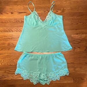 In Bloom Lace Trim Chemise Set in teal
